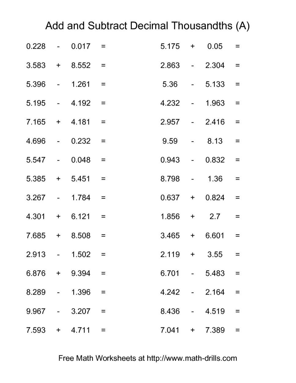 Add And Subtract Different Decimal Places Missing Digits Math