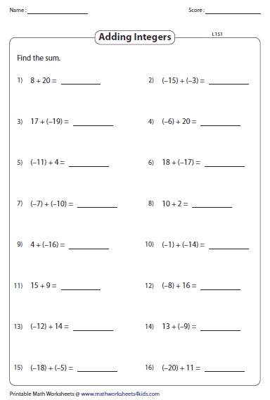 Add and Subtract Integers Made Easy with Our Worksheets