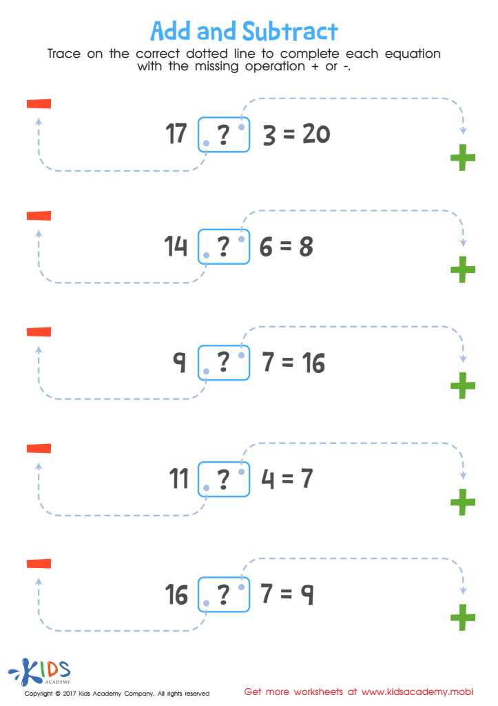 Add and Subtract Worksheet for Kids