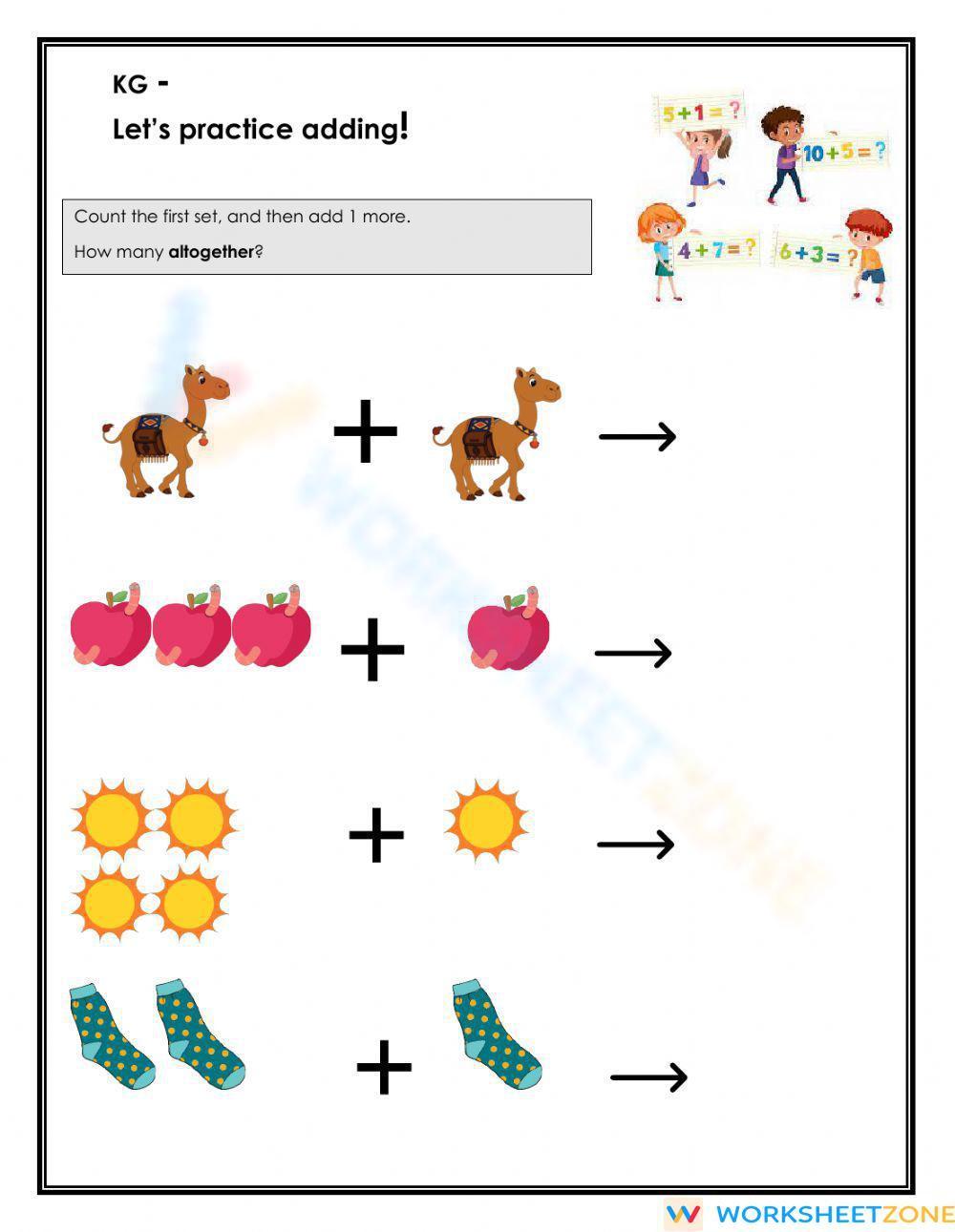 Adding 1 Worksheets for Preschool and Kindergarten Fun