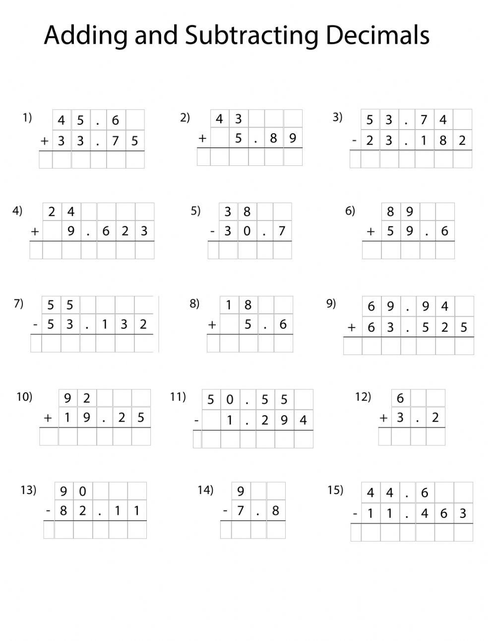 Easy Decimal Math: Adding and Subtracting Decimals Worksheet