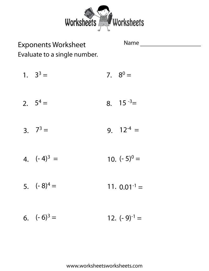 Adding and Subtracting Exponents Made Easy Worksheets