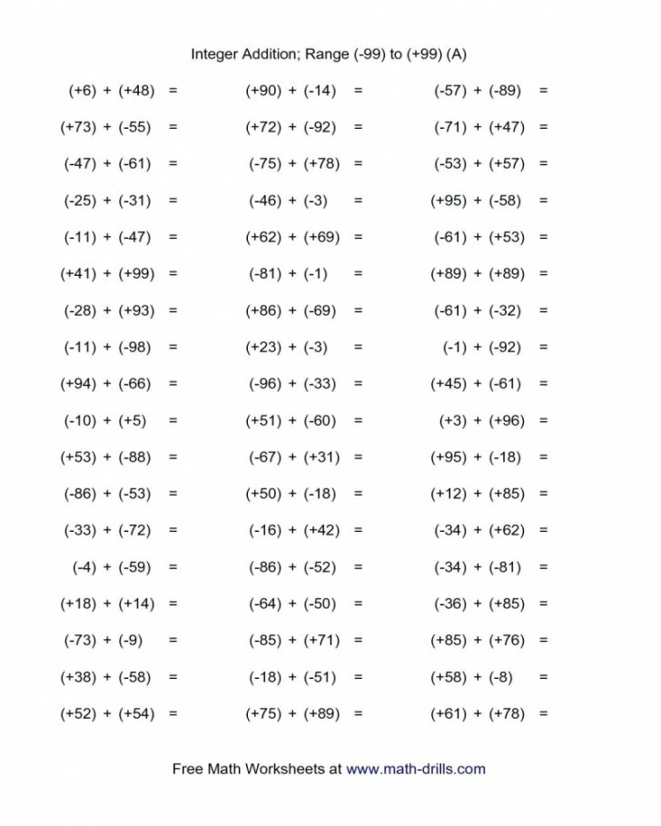 Adding And Subtracting Integers Worksheets For Educations Math Worksheets Printable