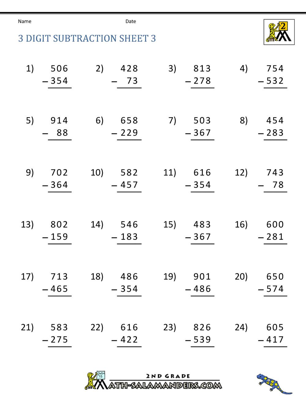 Adding And Subtracting Without Regrouping Worksheets