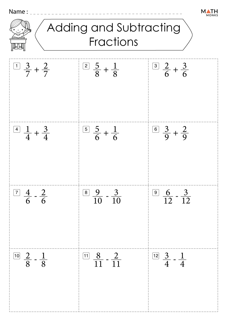 Adding Fractions Different Denominators Worksheet