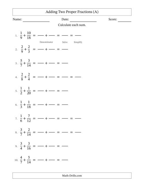 Adding Fractions With Easy To Find Common Denominators A Fractions