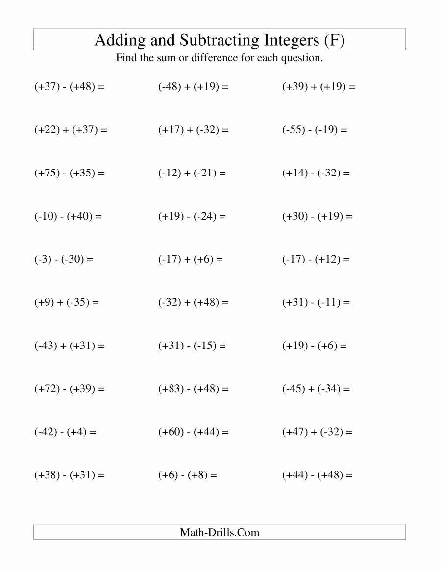 Adding Integers Worksheet Pdf