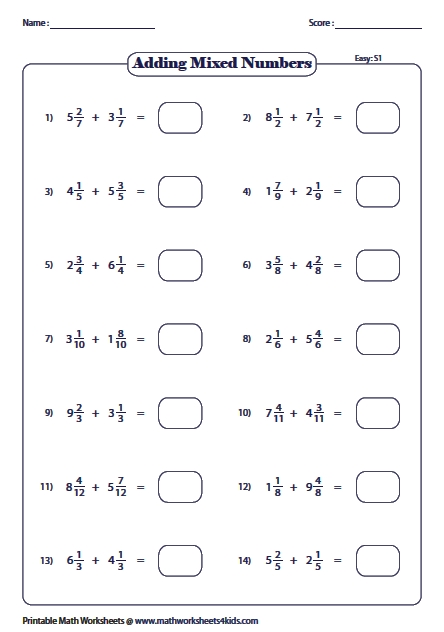 Add Mixed Fractions with Ease Worksheets