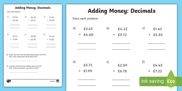 5 Fun Adding Money Worksheets