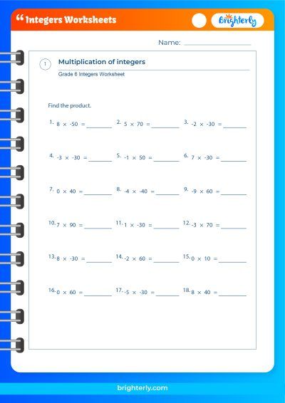 Adding Positive And Negative Integers Interger Worksheets