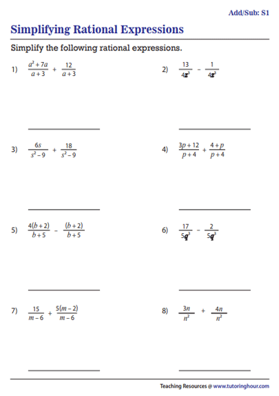 Adding Rational Expressions Made Easy with This Worksheet