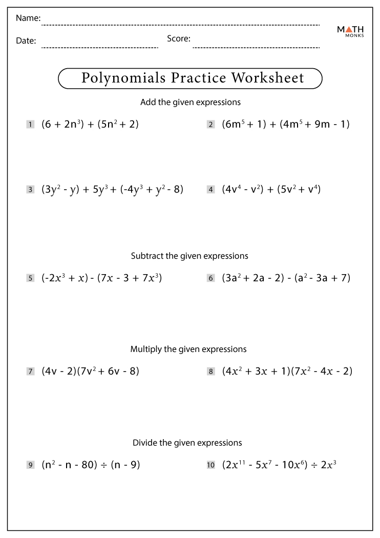 Mastering Polynomial Math: Add Subtract Worksheet Answers