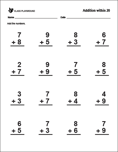 5 Ways to Master Adding Within 20 Worksheets