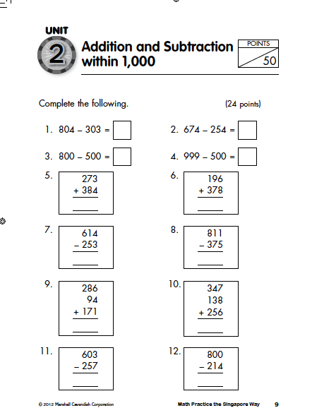 Addition and Subtraction Within 1000 Practice Worksheets