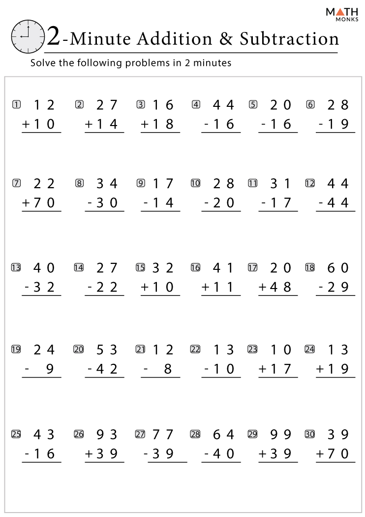 Free Grade 2 Addition and Subtraction Worksheets