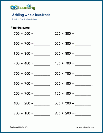 Addition Hundreds Worksheets