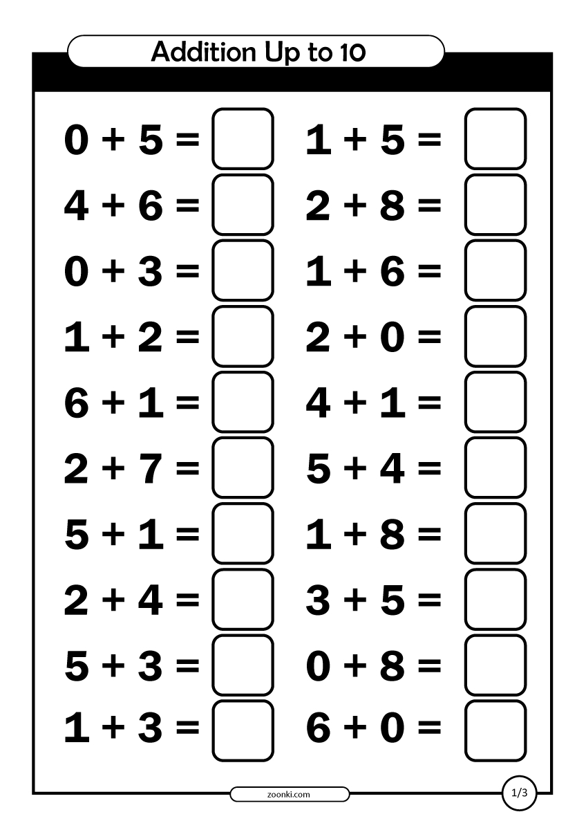 Addition Within 10 Worksheets for Early Learners