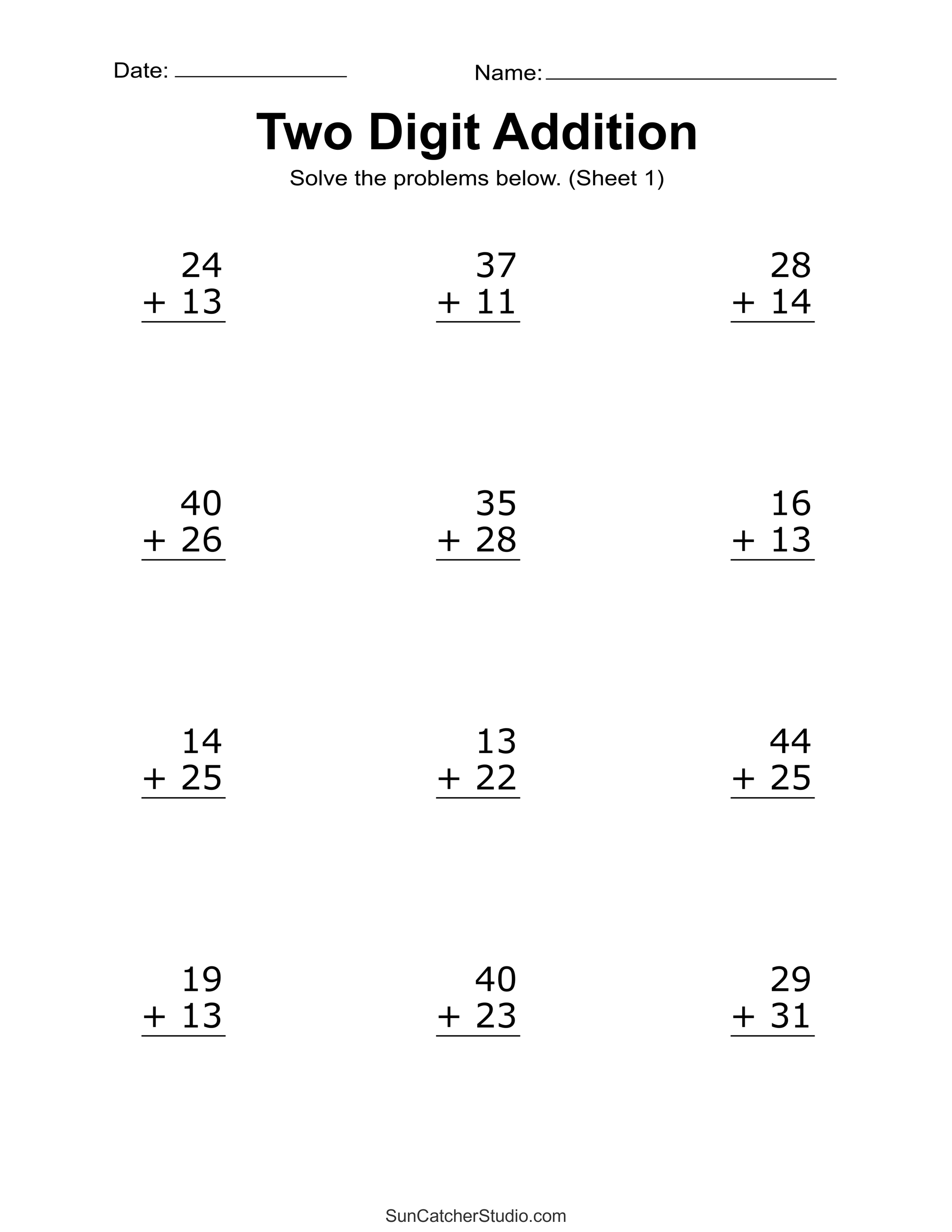 Addition Worksheet For Kindergarten