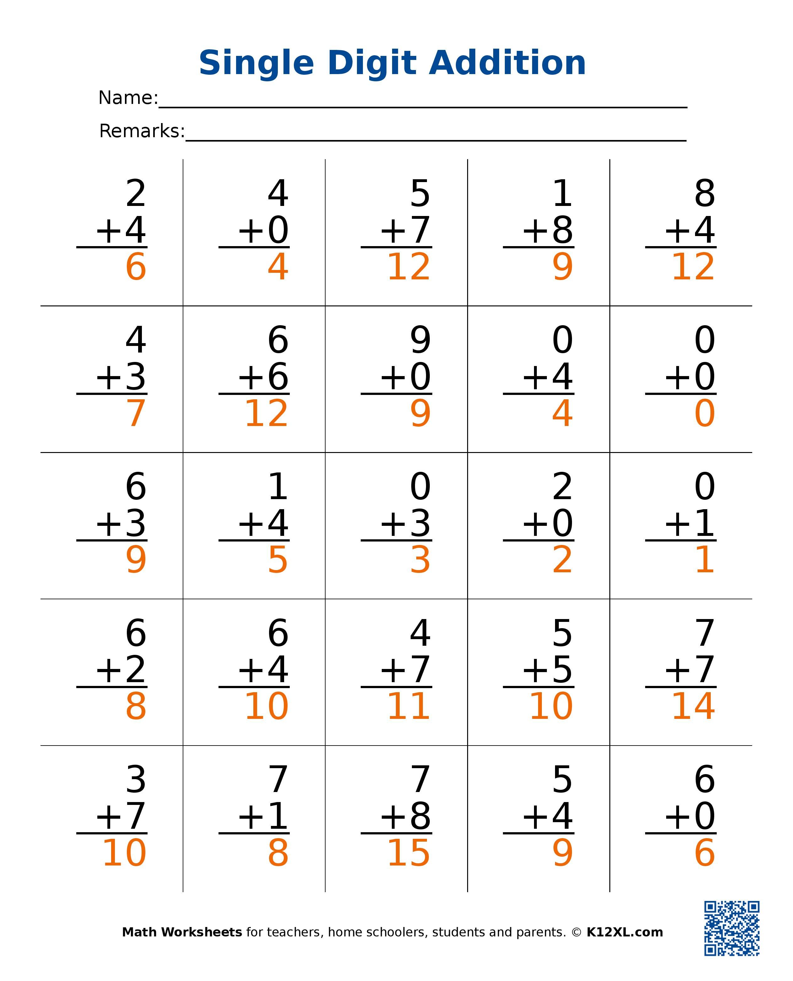 Addition Worksheet Generator for Kids & Teachers