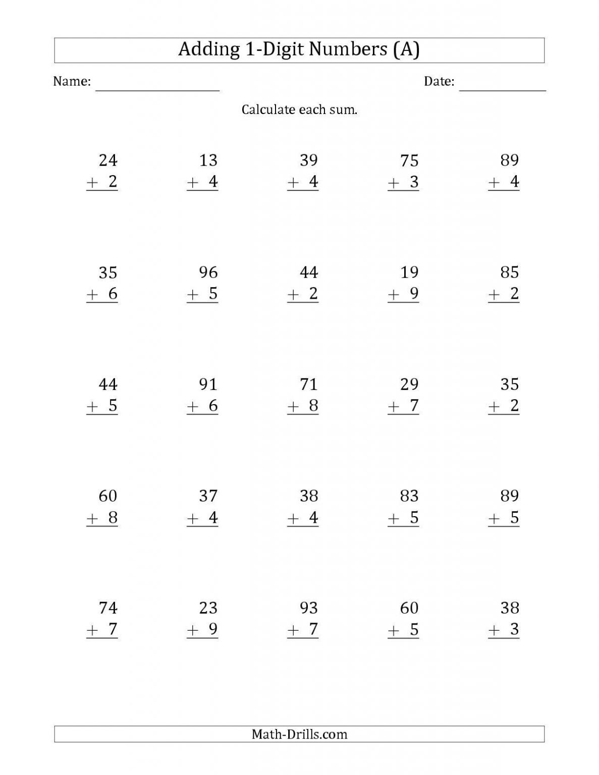 Addition Worksheets For 3Rd Graders