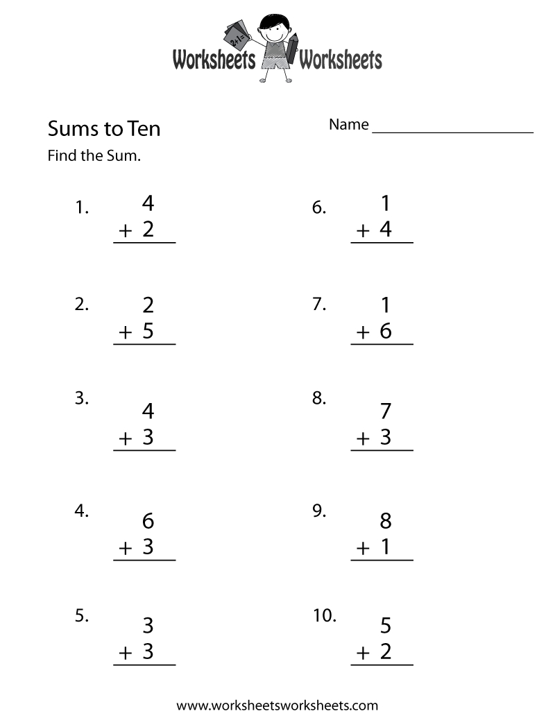 Addition Worksheets With Pictures Up To 10 Learning Printable