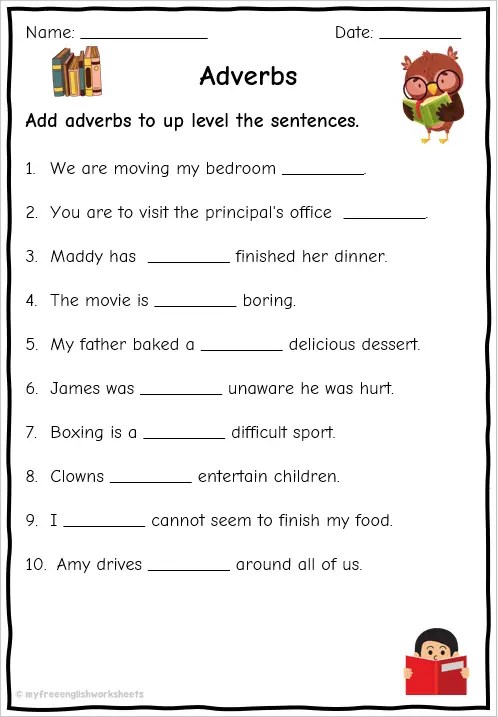 Adverb Worksheet Pdf