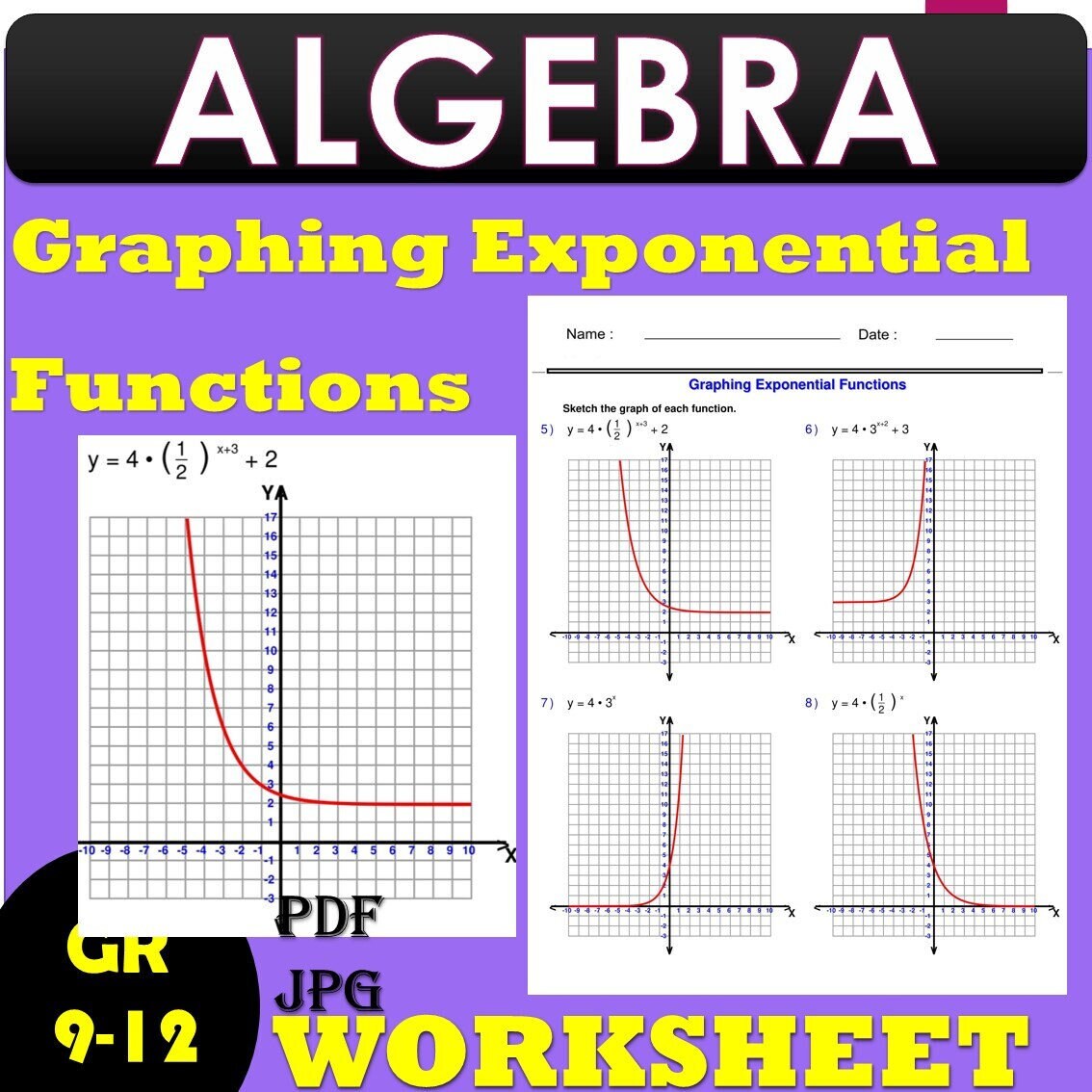 Algebra 1 Exponential Functions Practice Worksheet