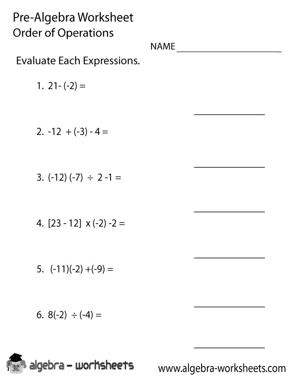 Algebra 1 Order Of Operations Worksheet