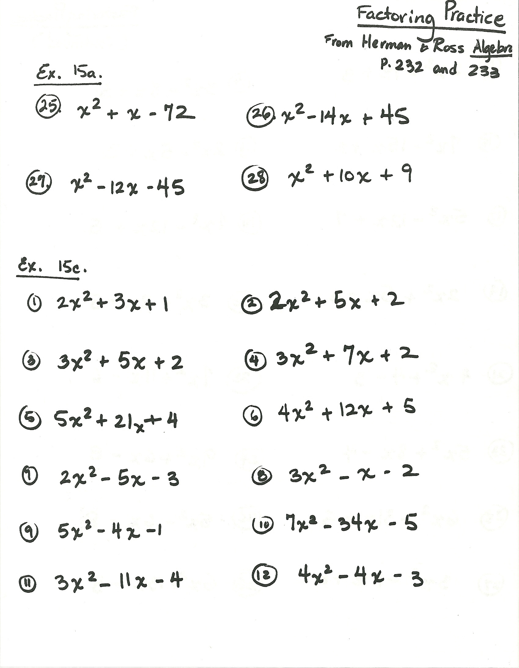 Algebra 2 Factoring Worksheet With Answers