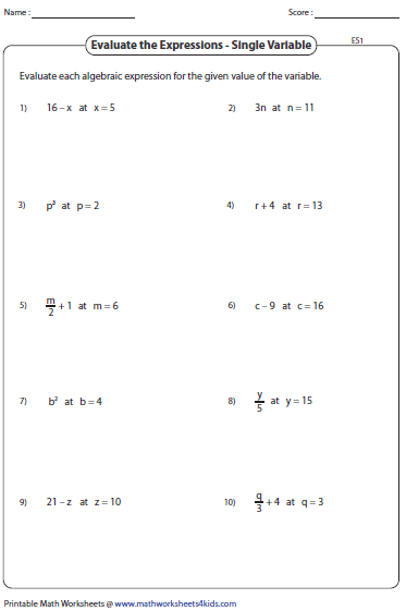 Algebraic Expressions Worksheet 1 Answer Key Simplified