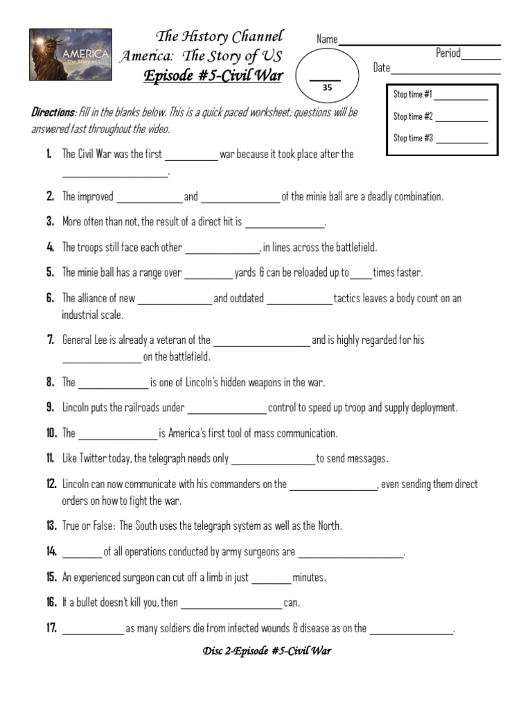 America The Story Of Us Civil War Wksht Name Worksheets Library