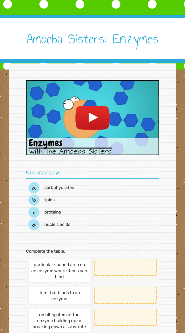Amoeba Sisters Enzymes Worksheet