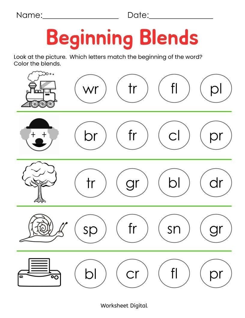 Amp Quot Beginning Blends Comes With 10 Printable Pdf Worksheets Great For Practice Saying The Words