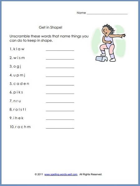 Amp Quot Get In Shape Amp Quot Is A Fun Word Scramble Page For Early Learners We Have Lots More First Grade