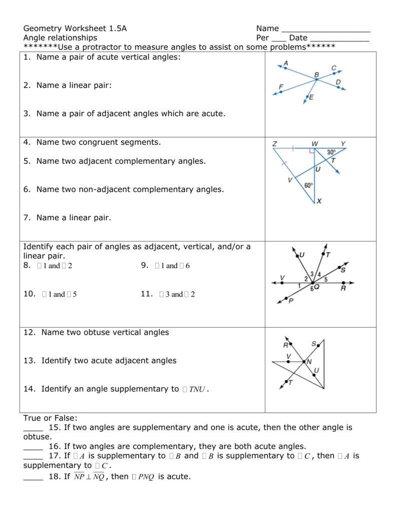 Angle Pair Relationships Worksheet Pdf