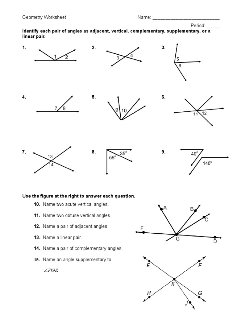 Angle Pairs Worksheet Pdf