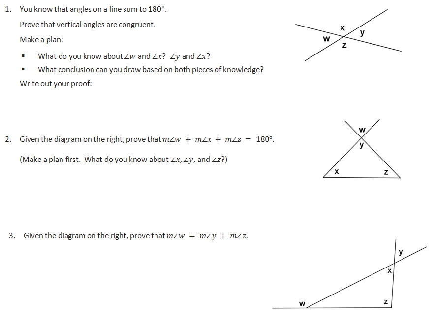 Angle Proofs Worksheet with Answers