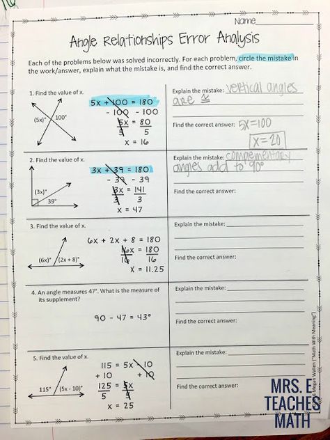 Angle Relationships Worksheet Pdf