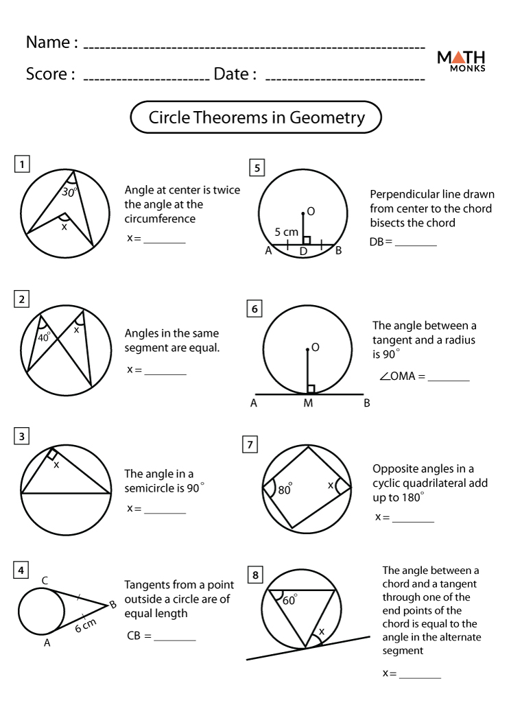 Angles In A Circle Worksheets Math Monks