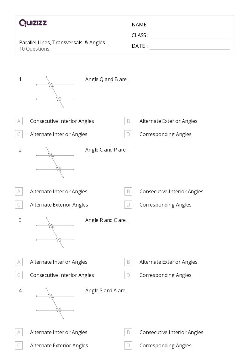 Angles In Parallel Lines Worksheets Worksheets Master