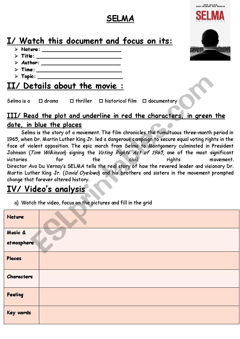 Selma Movie Answer Key and Worksheet Solutions