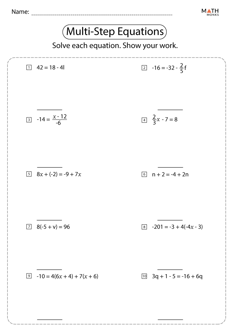 Answer Key Solving Multi Step Equations Worksheet Answers