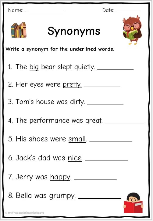 Antonyms and Synonyms Worksheets for Kids