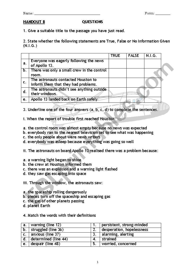 Apollo 13 Worksheet Answers and Study Guide