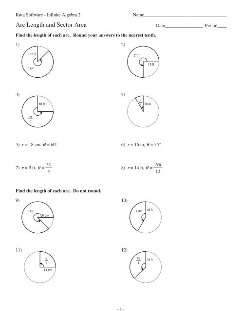 Arc Length And Sector Area Worksheet With Answers