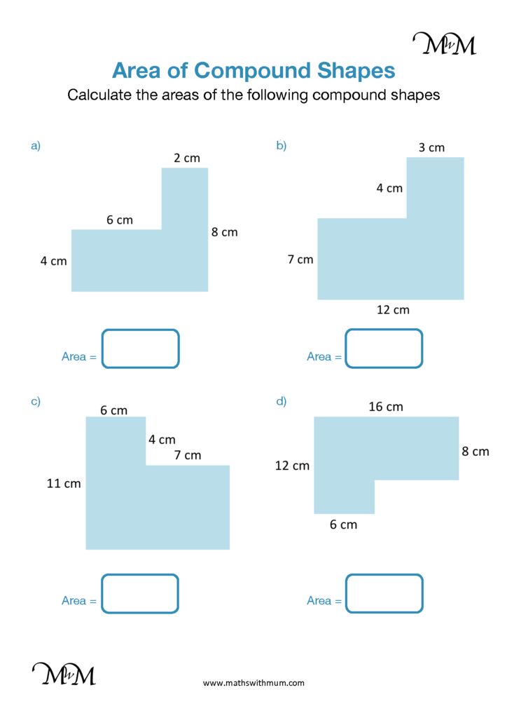 Area Of Compound Shapes Worksheets