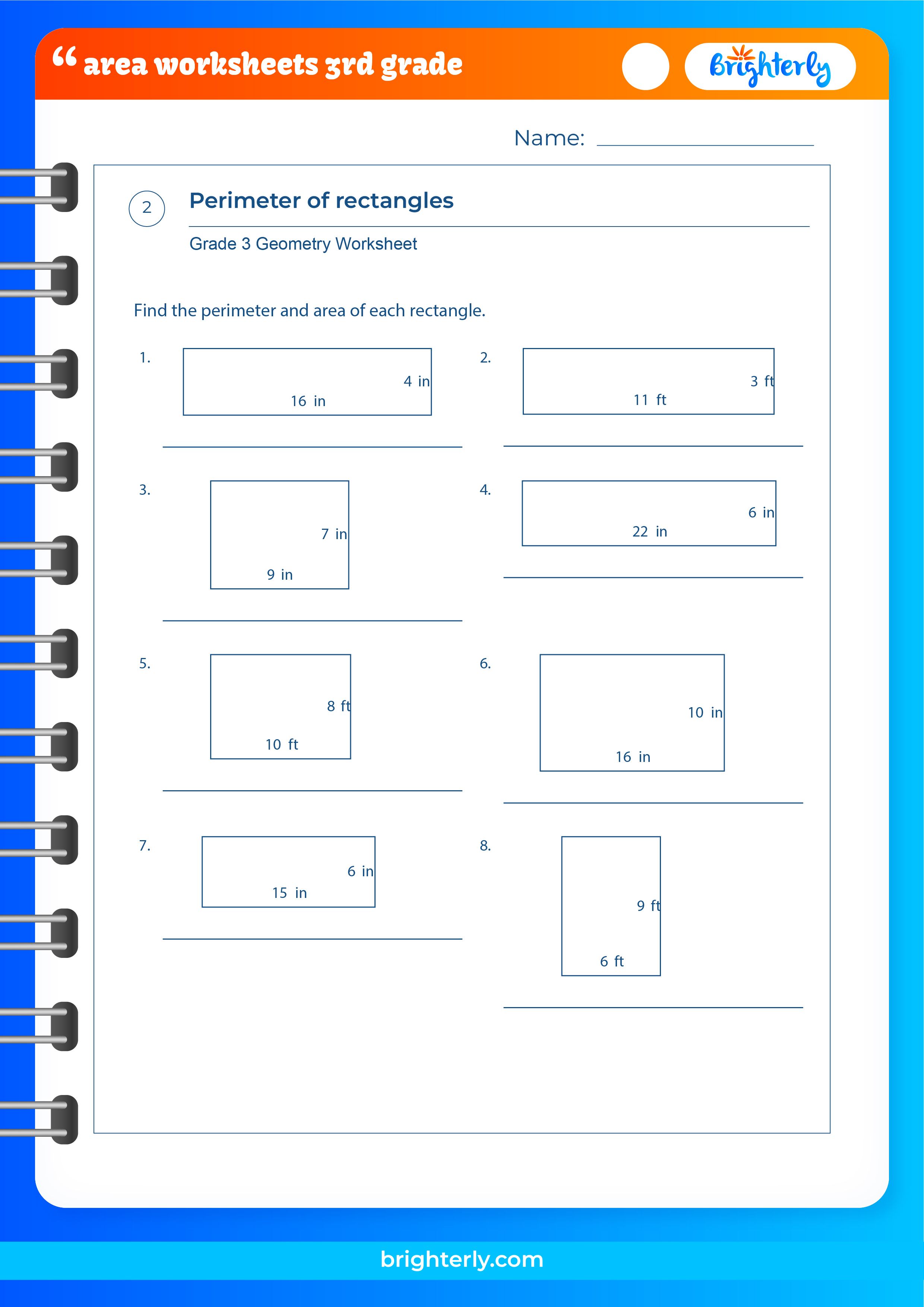 Area Worksheets Finding The Unknown Side For Area 3Rd Grade Math