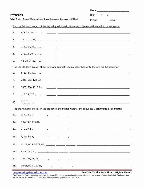 Arithmetic and Geometric Sequences Worksheet Made Easy