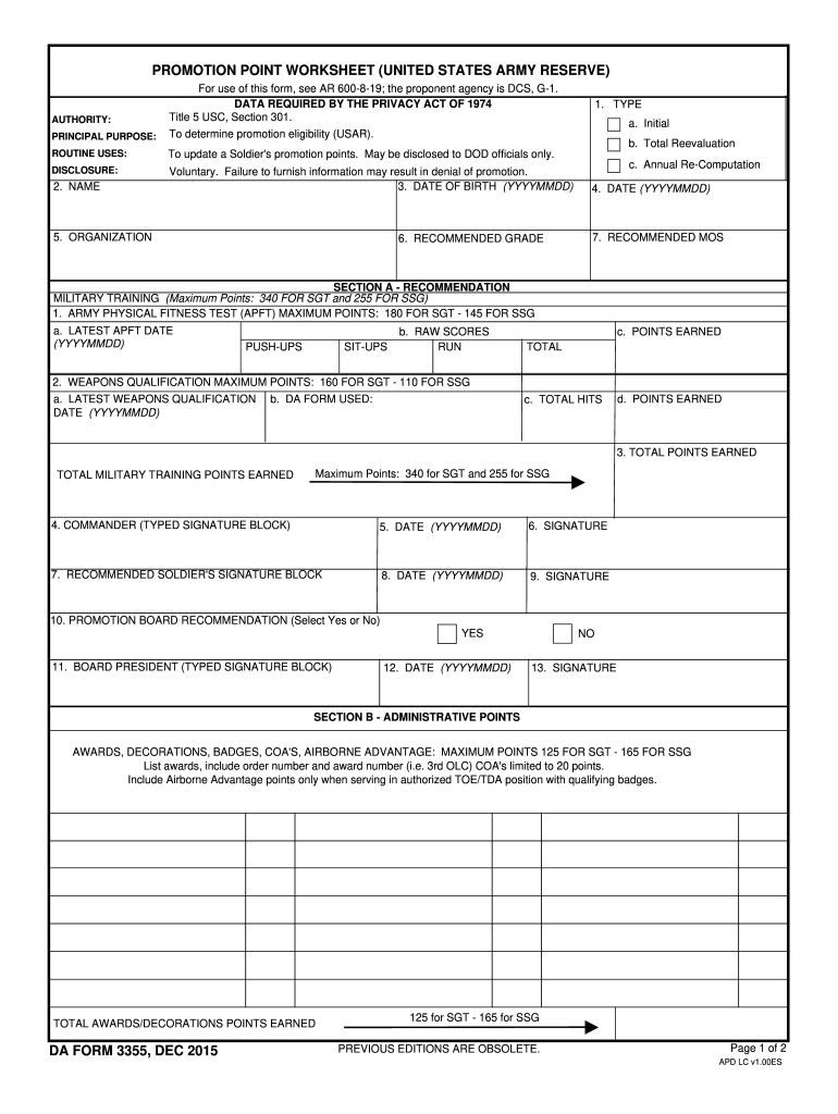 Army Promotion Points Worksheet Calculator Guide