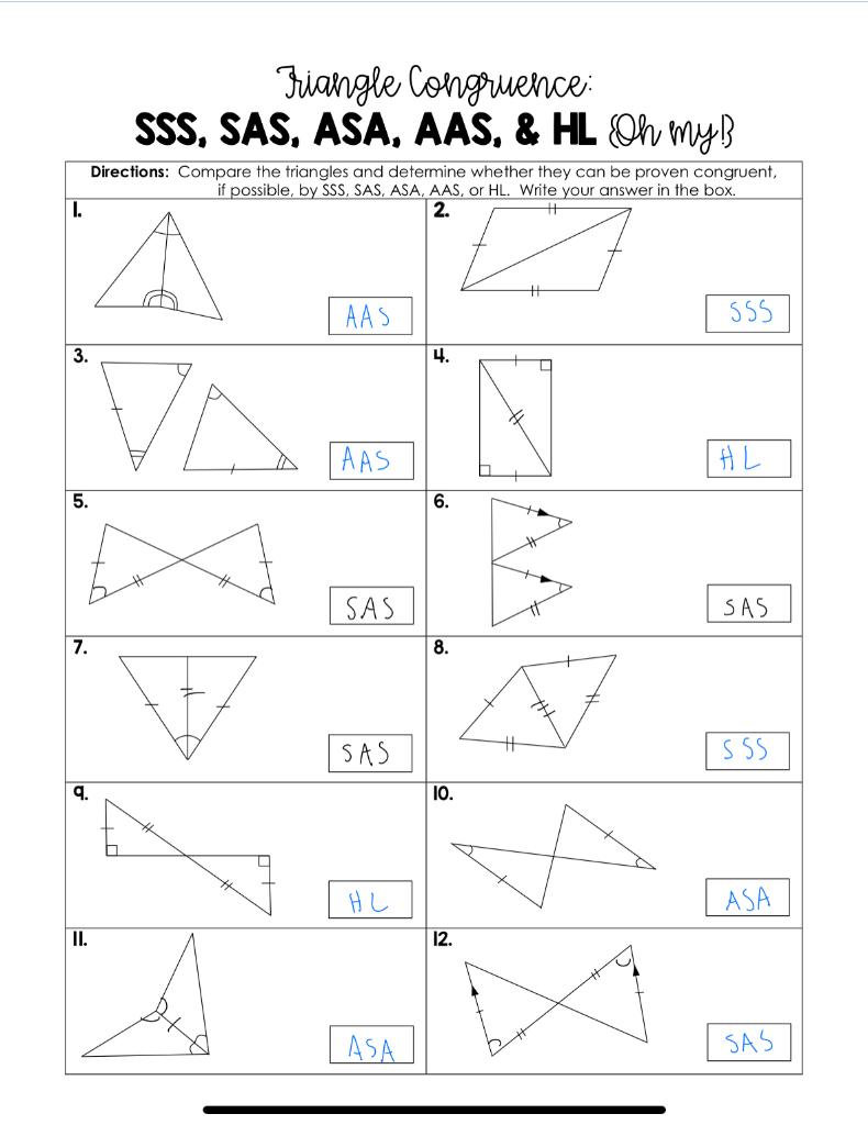 Asa And Aas Congruence Worksheet